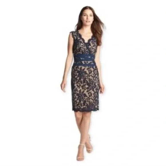 Tadashi Shoji Navy Blue Embroidered Lace
Scalloped Edge Sleeveless Dress - Picture 2 of 3